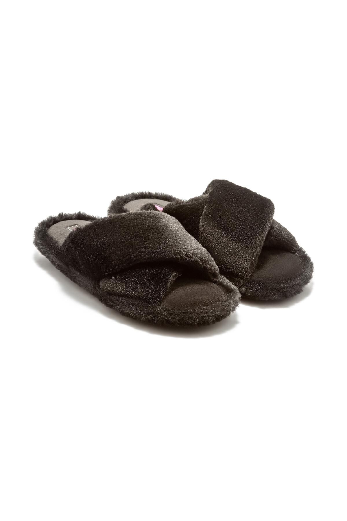 TWIGY TW ÇAPRAZ PELUŞ SİYAH KADIN EV TERLİK 36/41