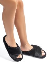 TWIGY TW ÇAPRAZ PELUŞ SİYAH KADIN EV TERLİK 36/41